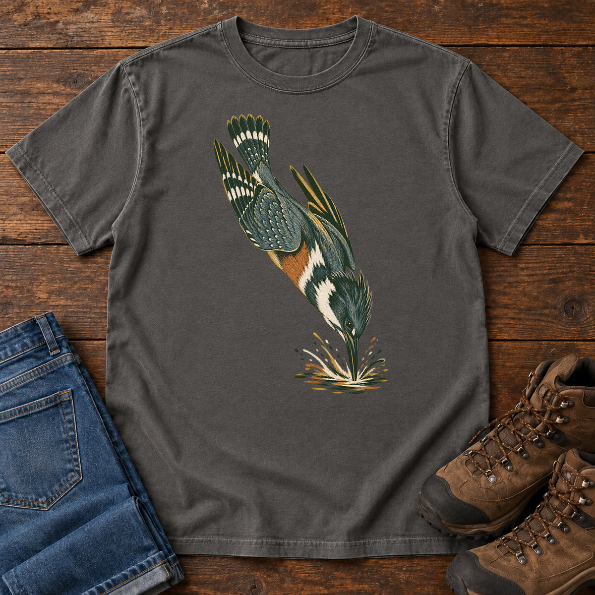 Diving Kingfisher T-Shirt in Pepper