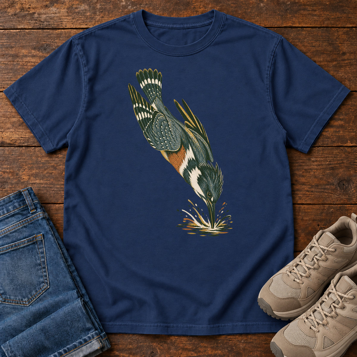 Diving Kingfisher T-Shirt in True Navy