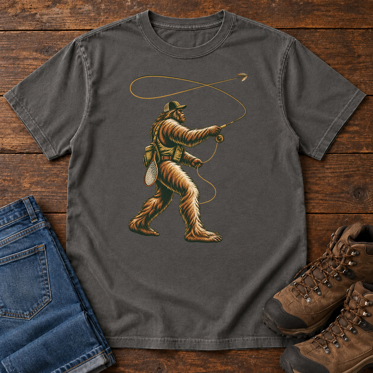 Bigfoot Fly Fishing T-Shirt in Pepper