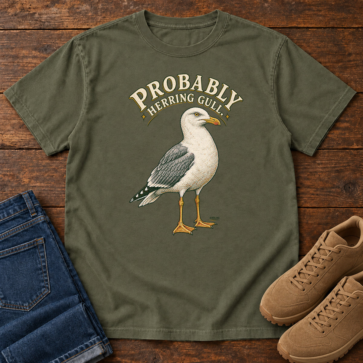 Probably Herring Gull T-Shirt – Portrait in Sage