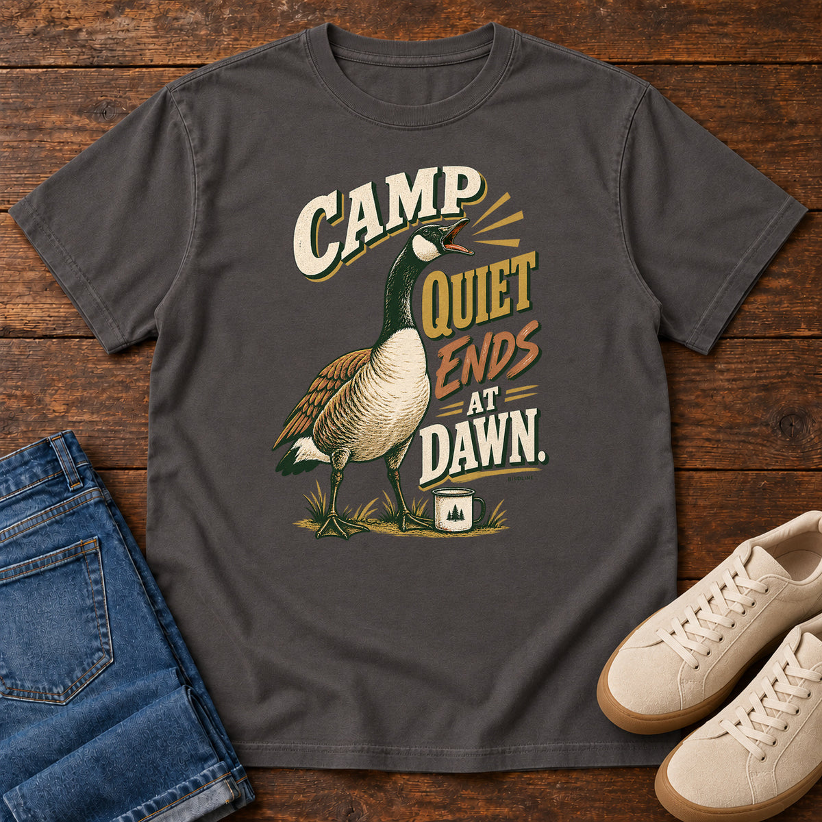 Camp Quiet Ends at Dawn Goose T-Shirt in Graphite
