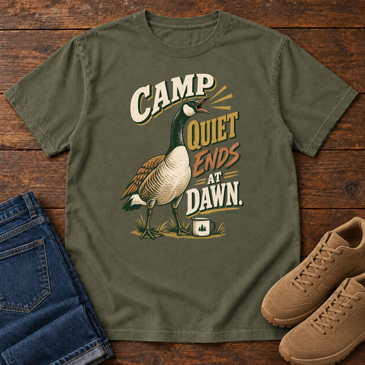 Camp Quiet Ends at Dawn Goose T-Shirt in Sage