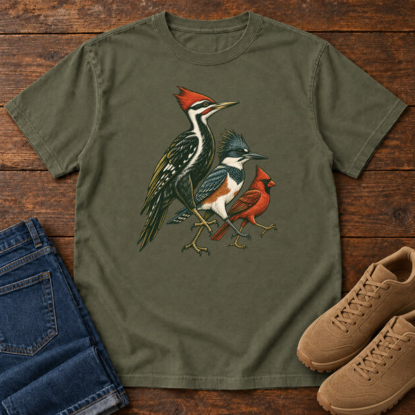 Woodpecker, Blue Jay & Cardinal T-Shirt, alternate view