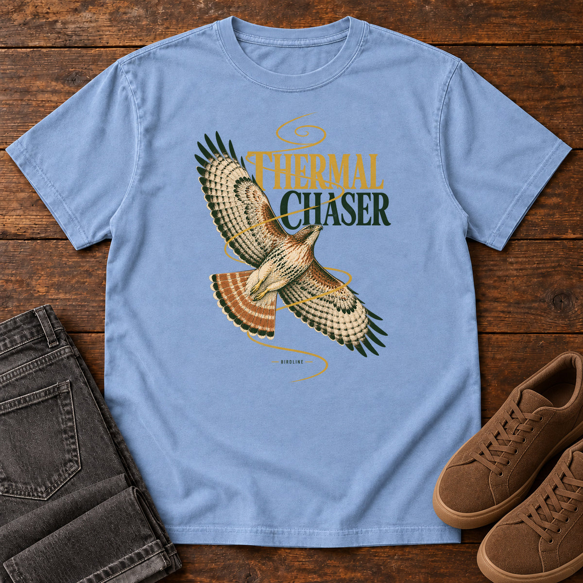 Thermal Chaser Hawk T-Shirt in Washed Denim