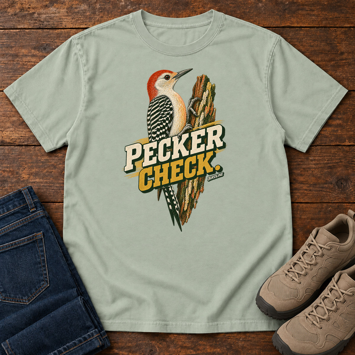 Pecker Check Woodpecker T-Shirt in Bay