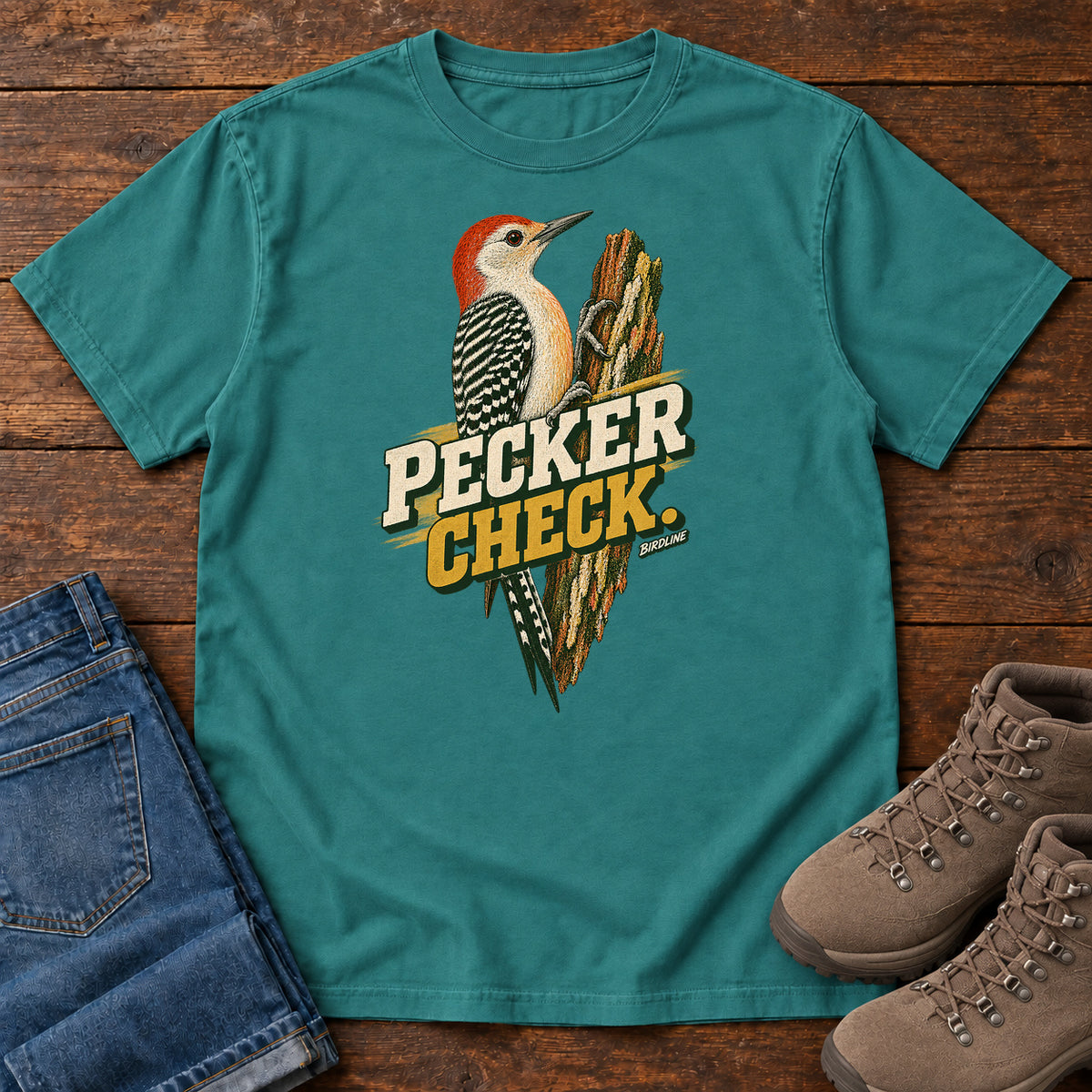 Pecker Check Woodpecker T-Shirt in Emerald