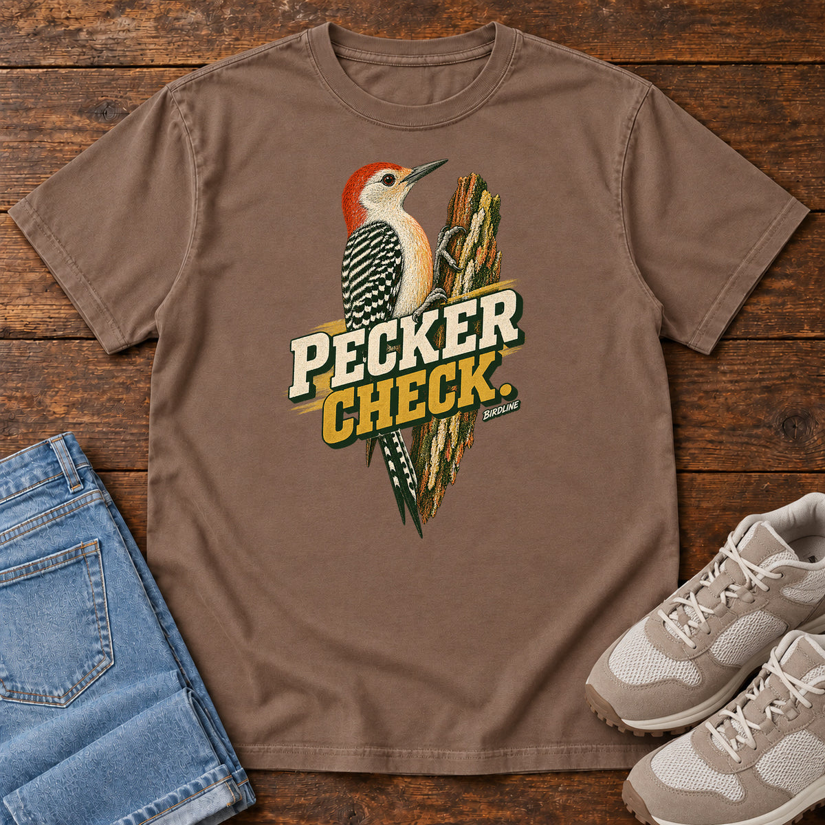 Pecker Check Woodpecker T-Shirt in Espresso