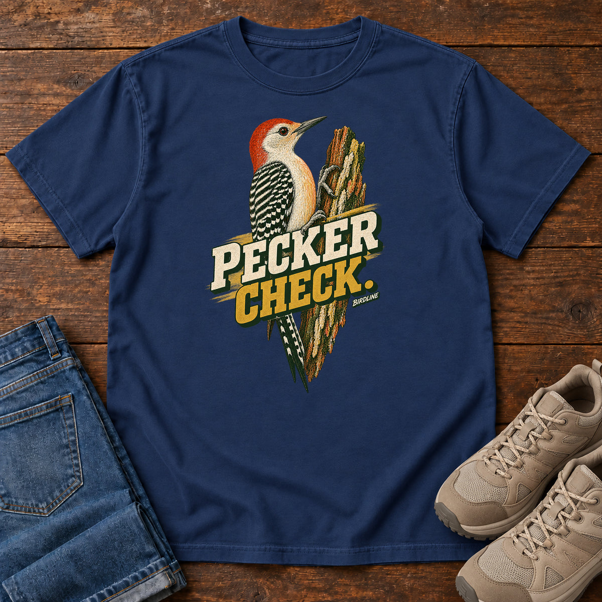 Pecker Check Woodpecker T-Shirt in True Navy