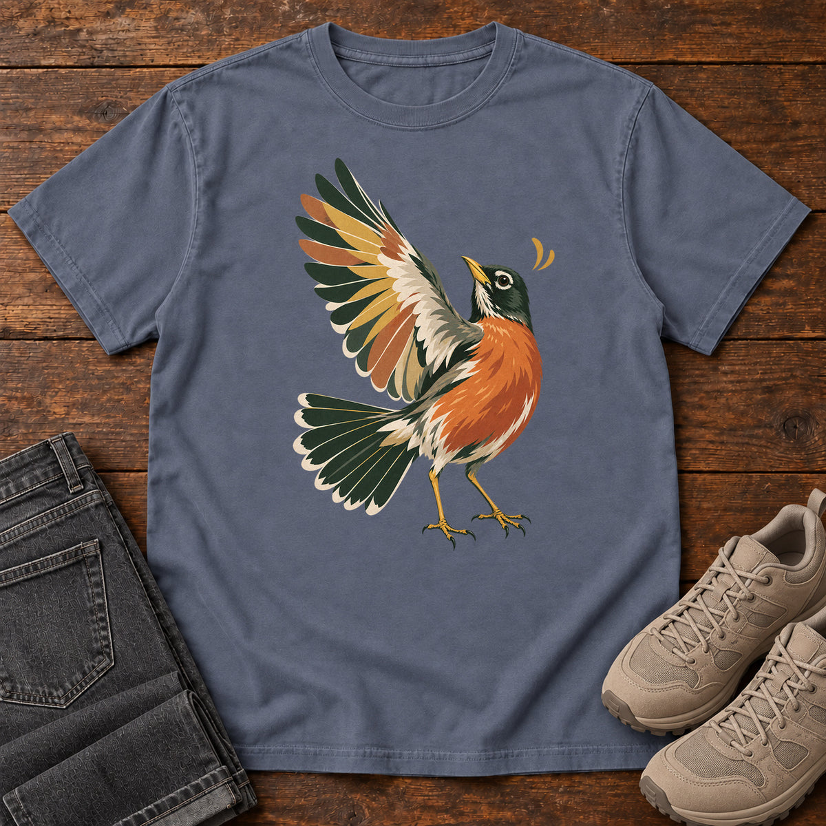 Robin in Flight T-Shirt in Denim