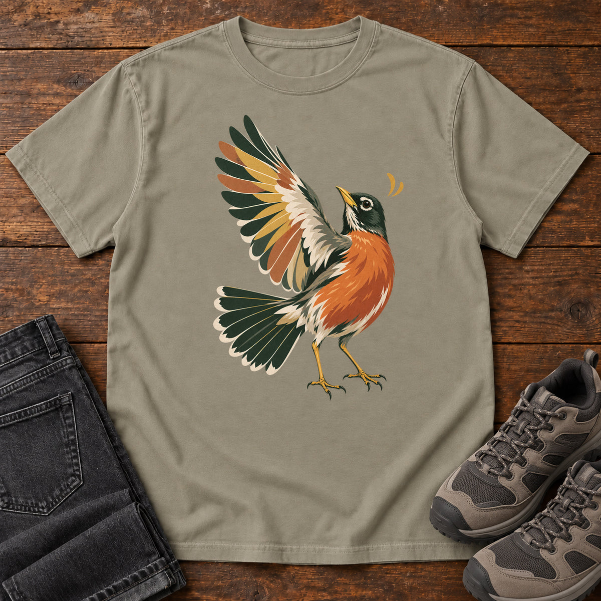 Robin in Flight T-Shirt in Sandstone