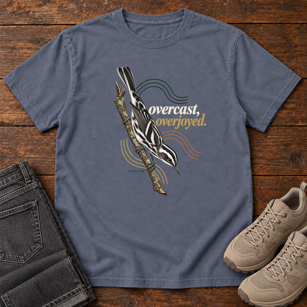 Overcast Overjoyed Nuthatch T-Shirt in Denim, front view