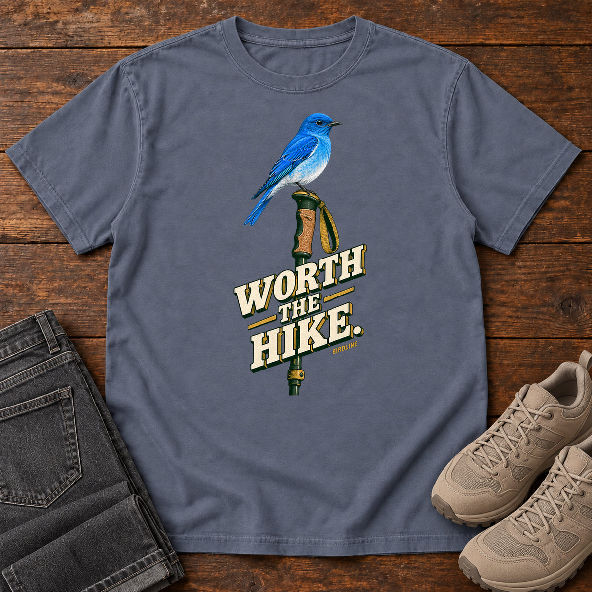 Worth the Hike Bluebird T-Shirt in Denim