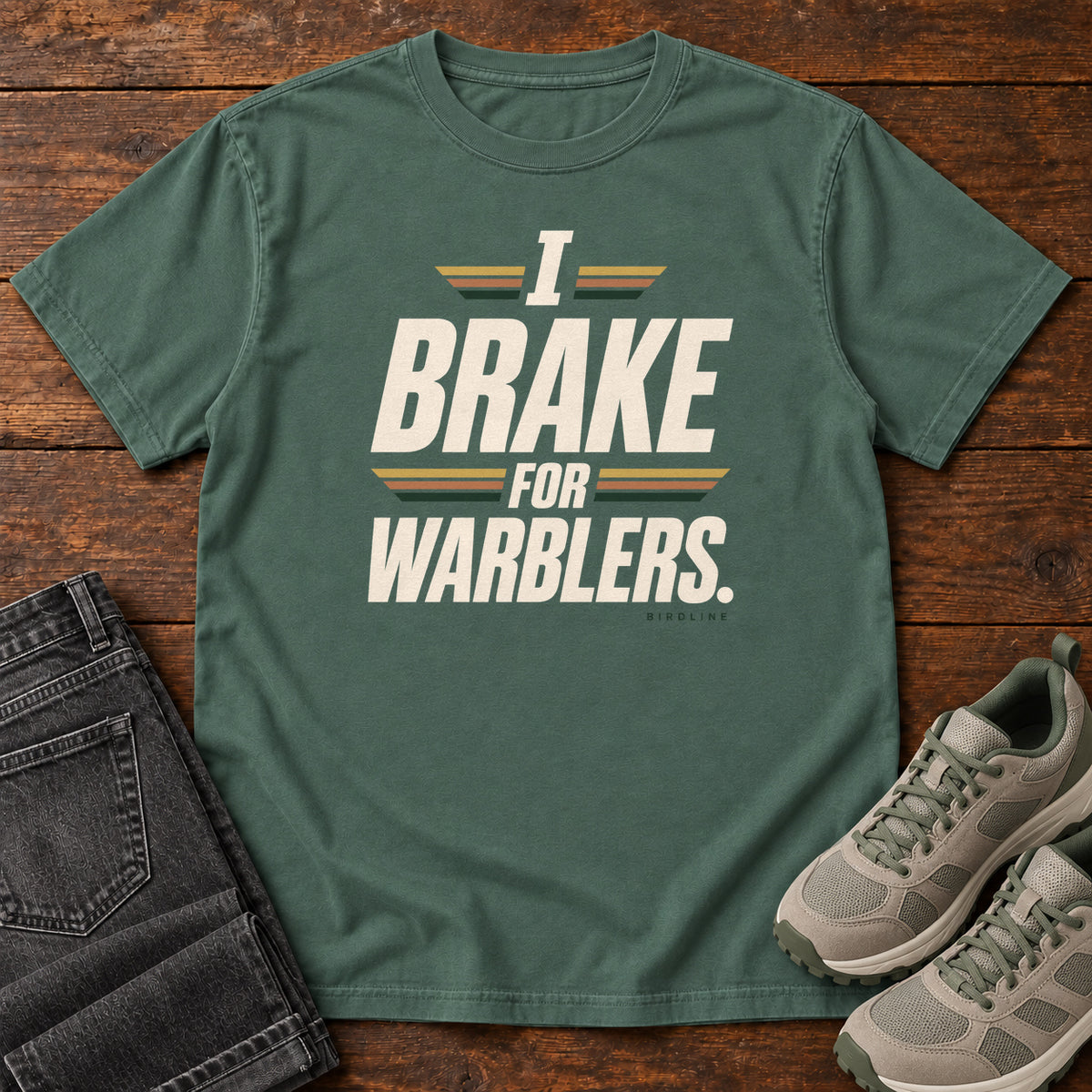 I Brake for Warblers T-Shirt in Blue Spruce