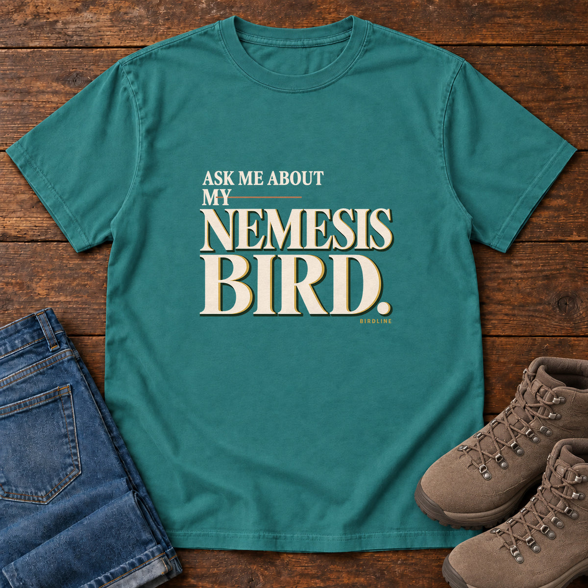 Ask Me About My Nemesis Bird T-Shirt in Emerald