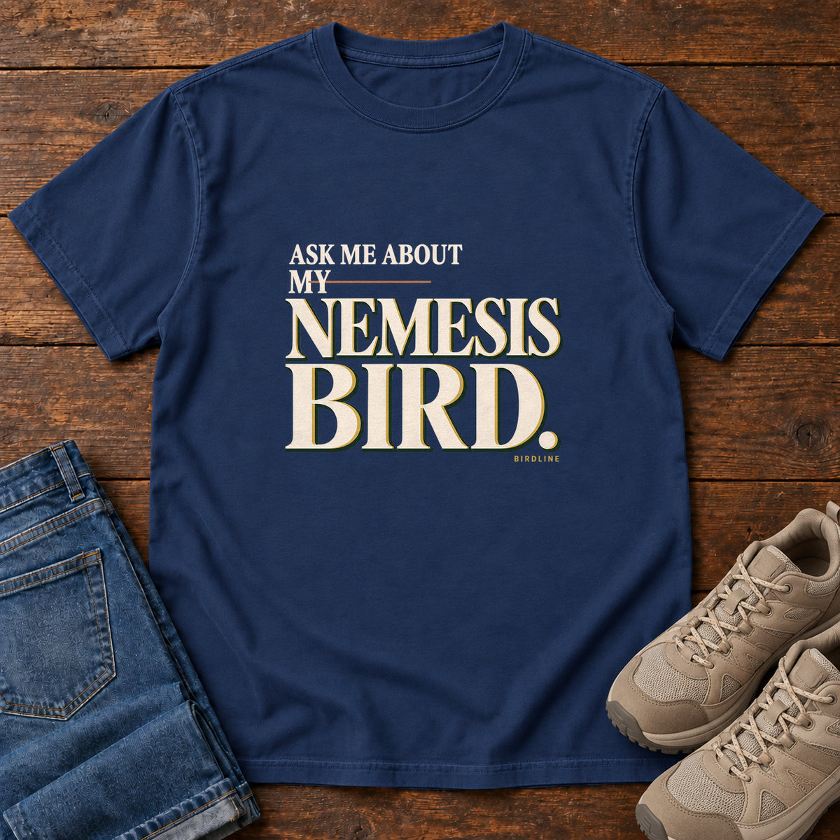 Ask Me About My Nemesis Bird T-Shirt in True Navy