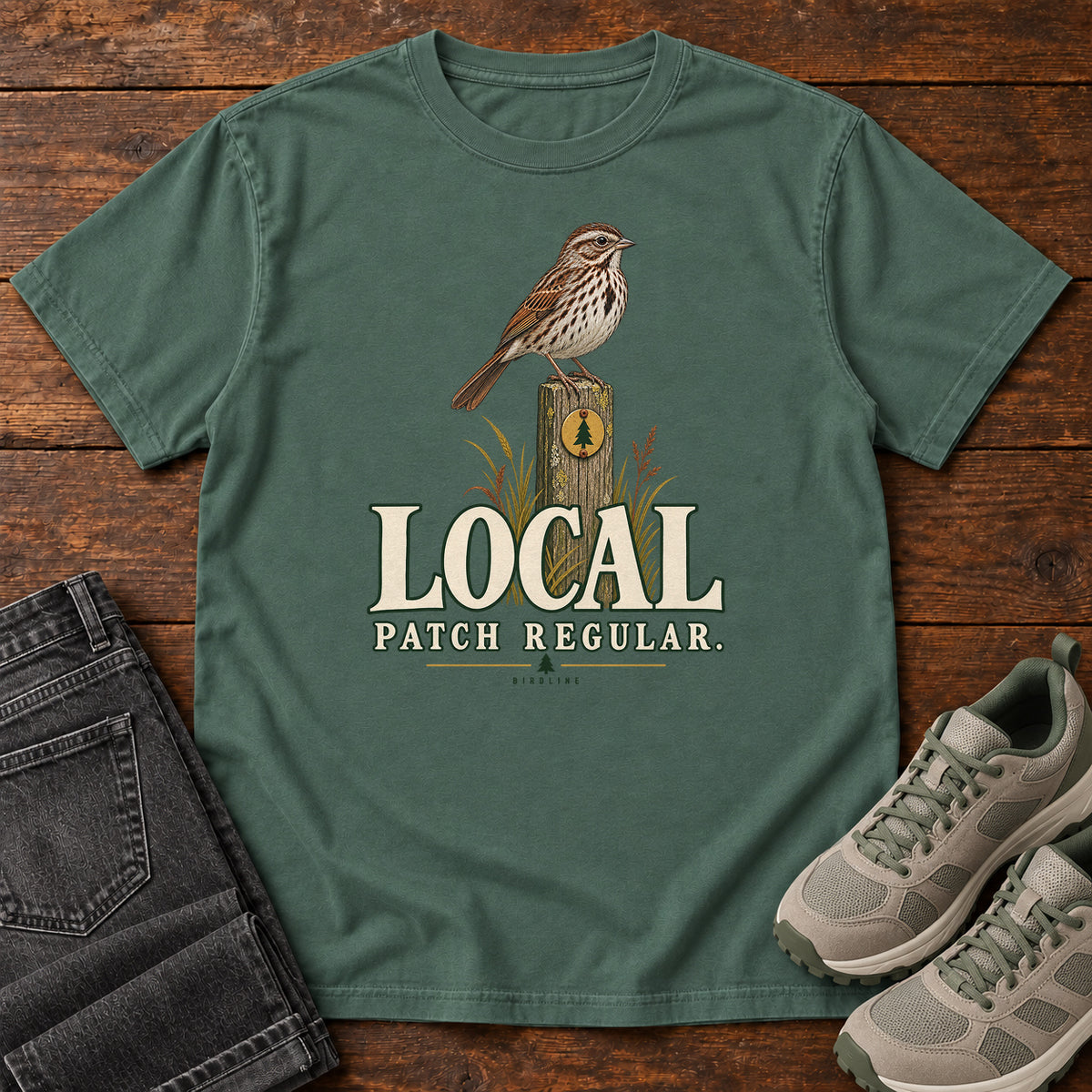 Local Patch Regular Sparrow T-Shirt in Blue Spruce