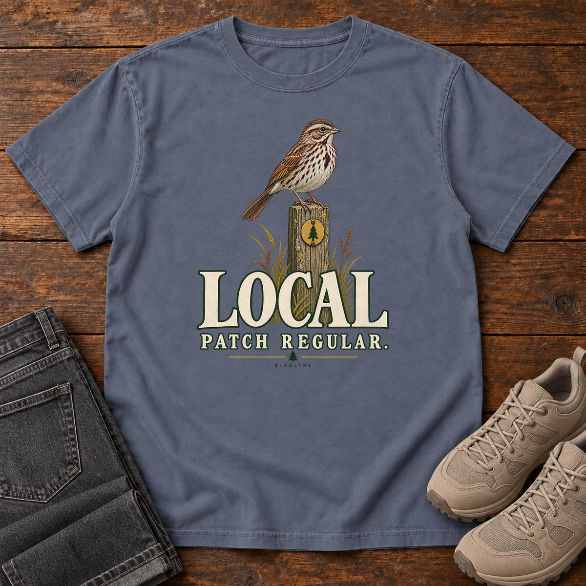 Local Patch Regular Sparrow T-Shirt in Denim