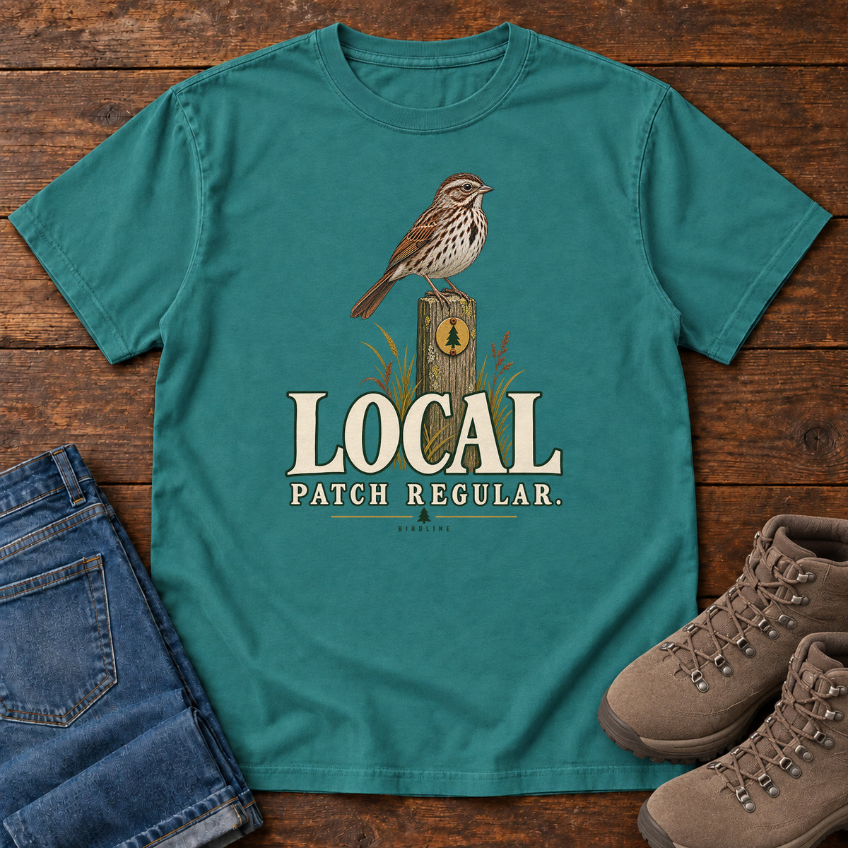 Local Patch Regular Sparrow T-Shirt in Emerald