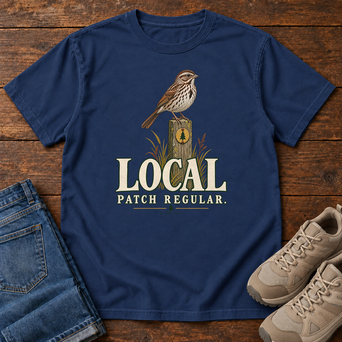 Local Patch Regular Sparrow T-Shirt in True Navy
