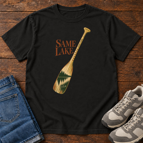 Same Lake Every Year T-Shirt in Black, front view