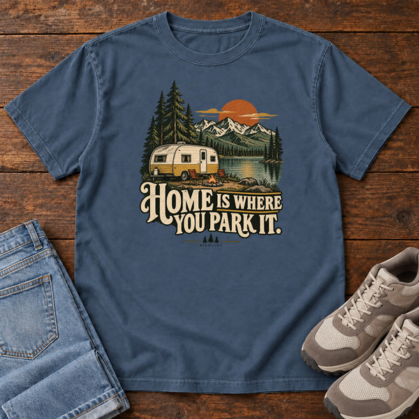 Home Is Where You Park It T-Shirt in Midnight, front view