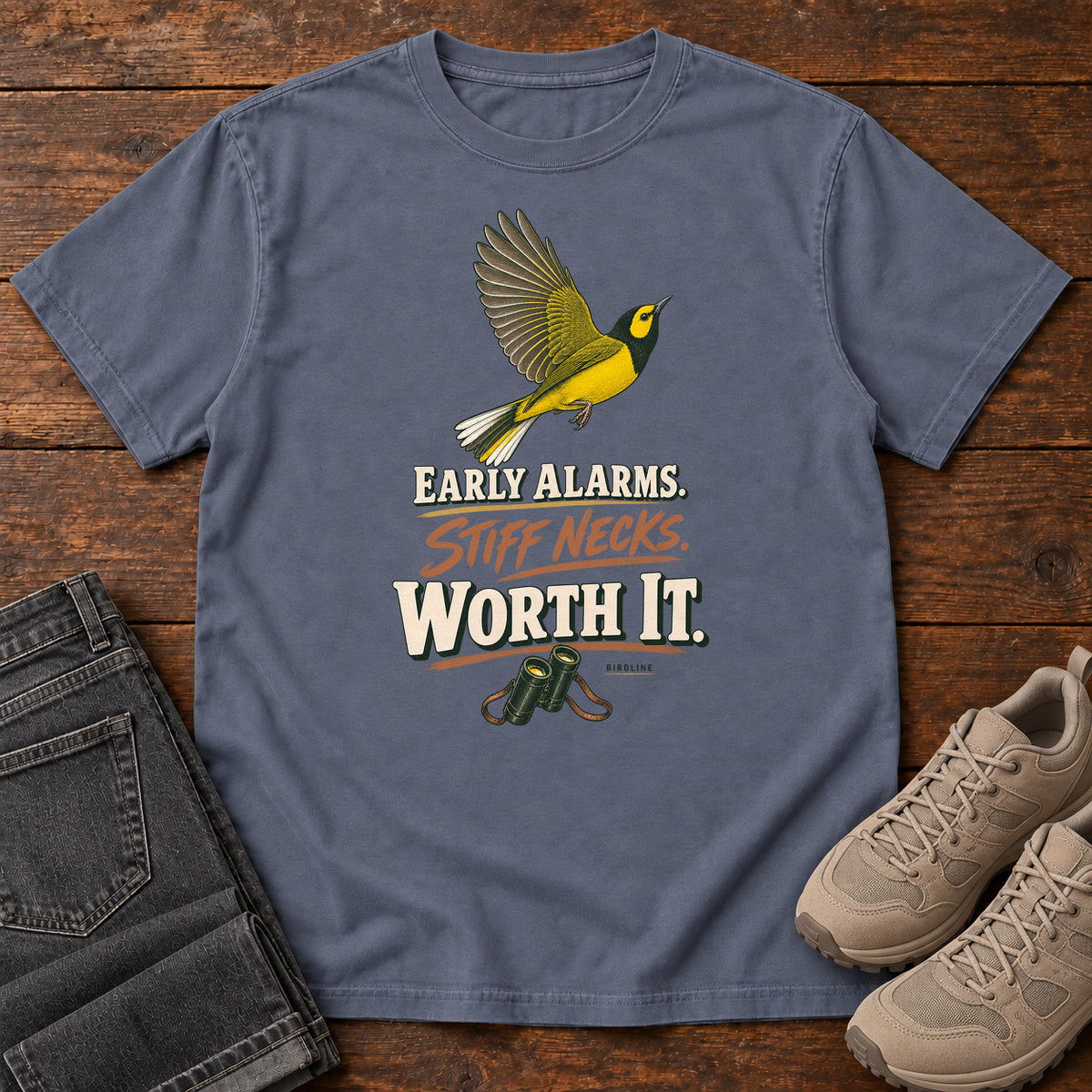 Early Alarms Stiff Necks Worth It Oriole T-Shirt in Denim