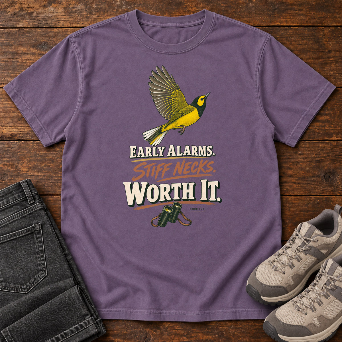 Early Alarms Stiff Necks Worth It Oriole T-Shirt in Grape