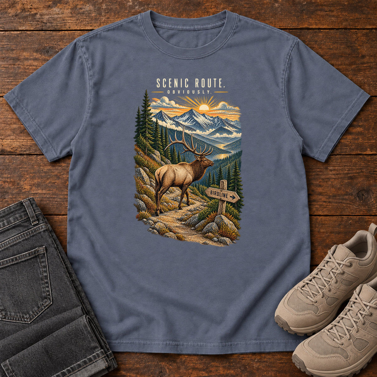 Scenic Route Obviously Elk T-Shirt in Denim