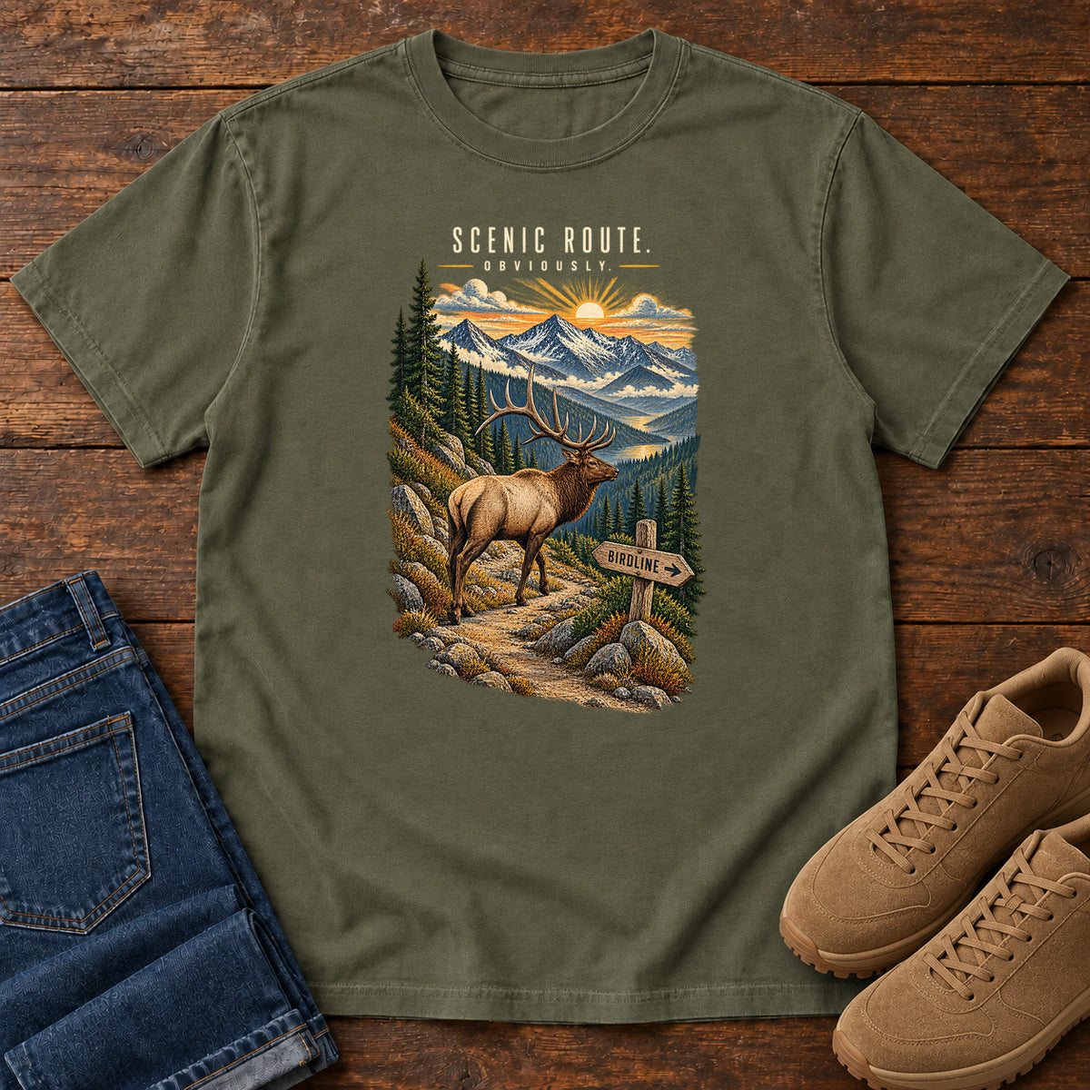 Scenic Route Obviously Elk T-Shirt in Sage