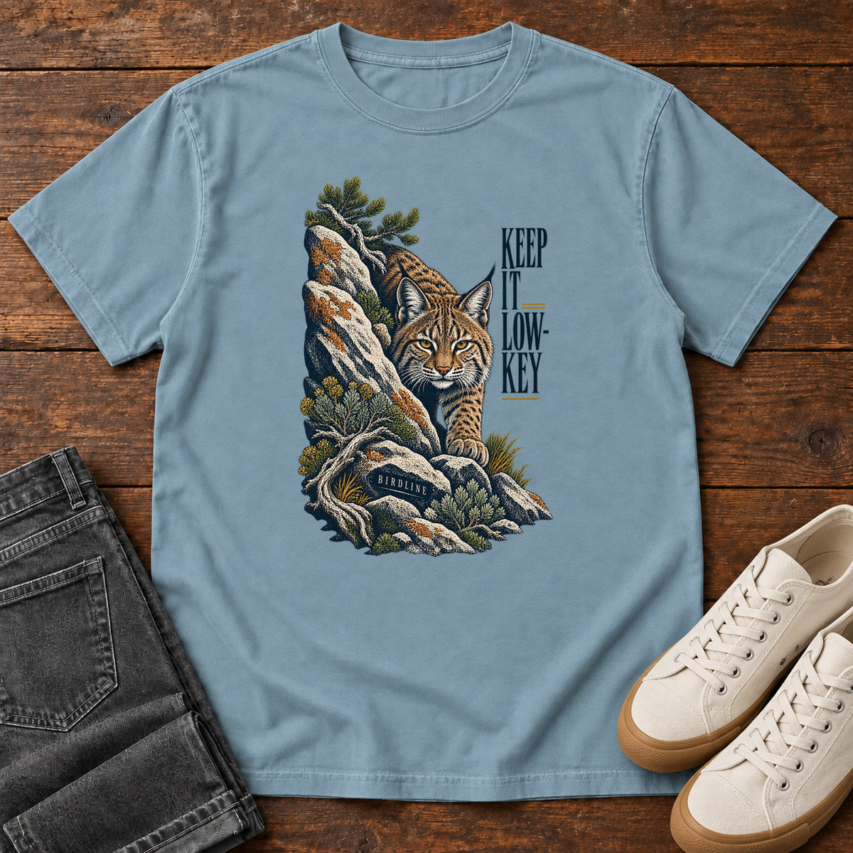 Lynx in the Rocks T-Shirt in Ice Blue