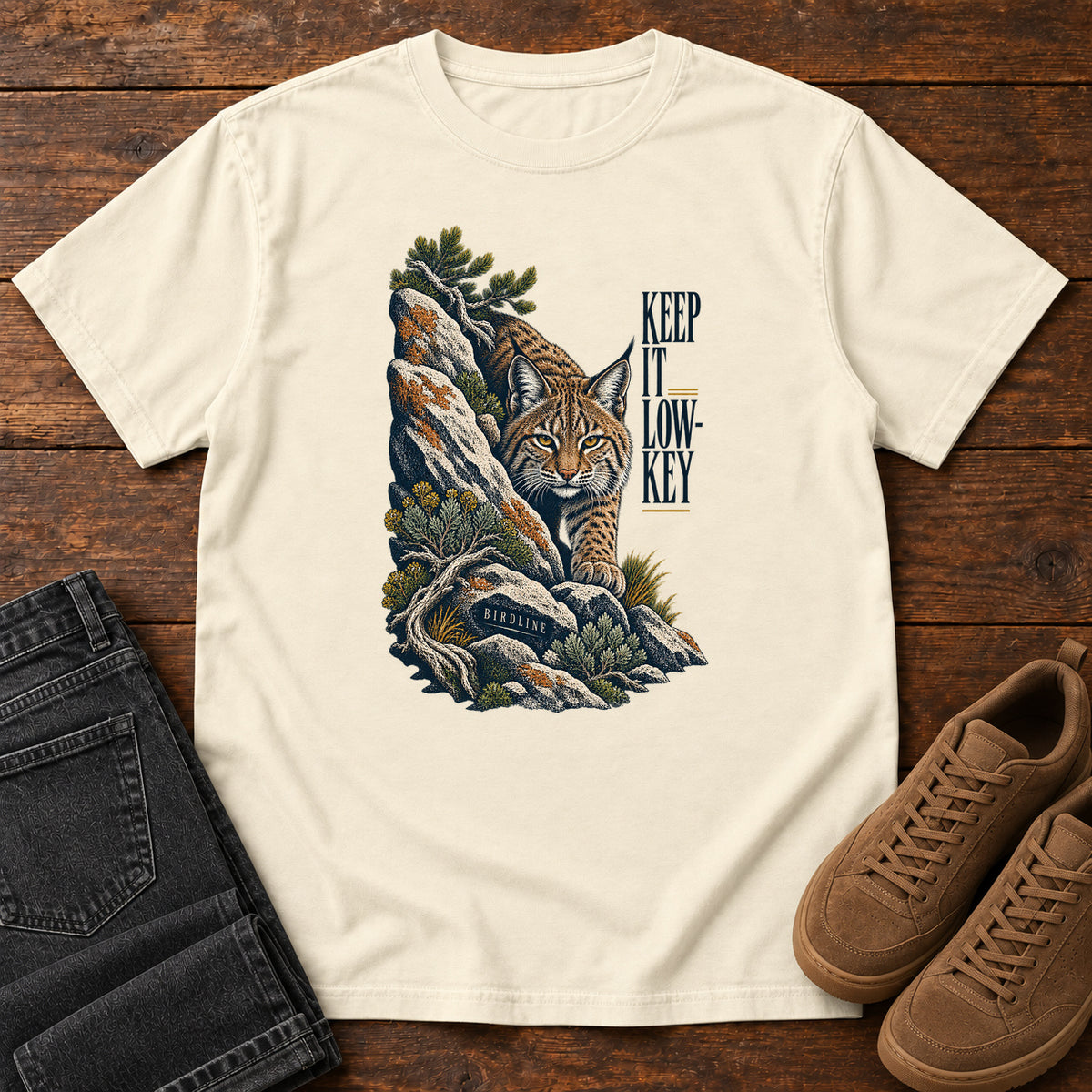 Lynx in the Rocks T-Shirt in Ivory