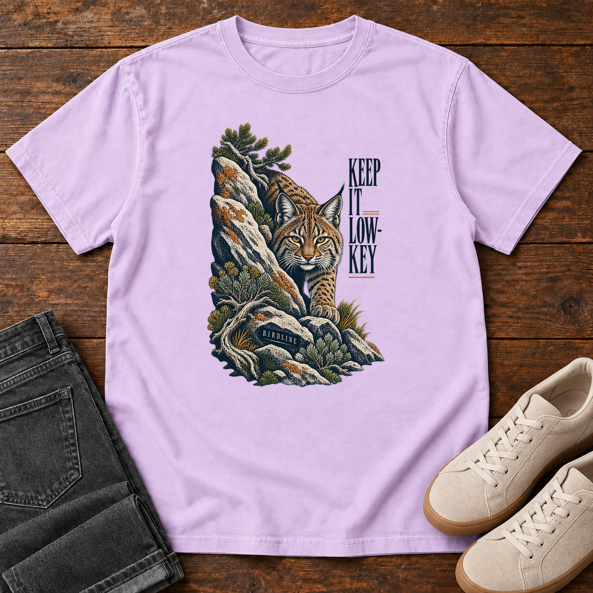 Lynx in the Rocks T-Shirt in Orchid