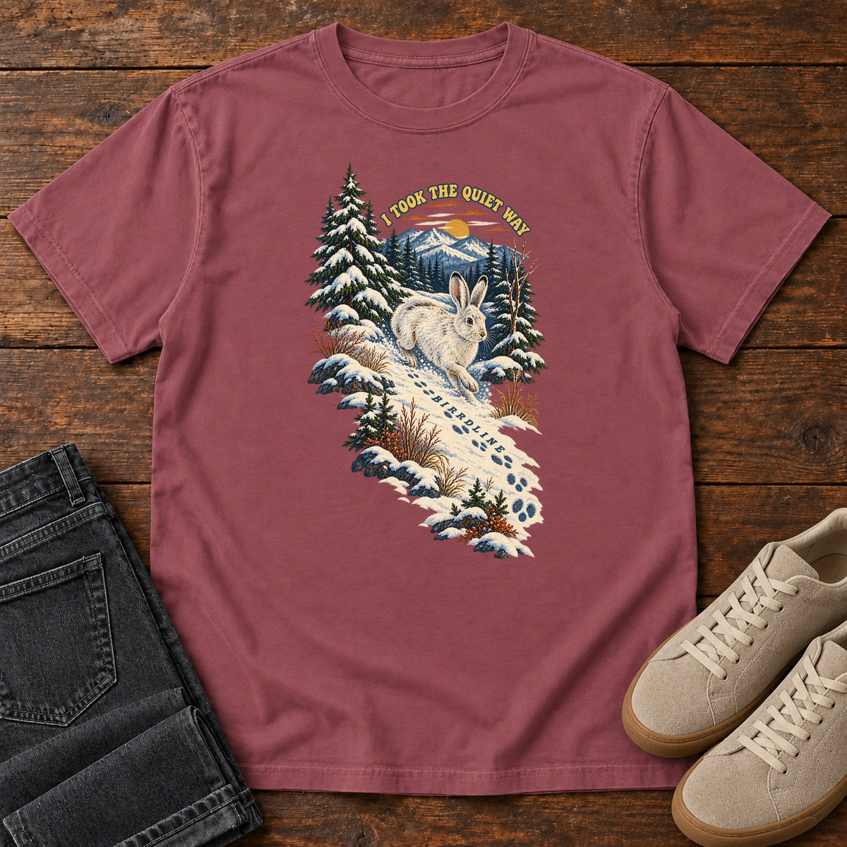 I Took the Quiet Way Snowshoe Hare T-Shirt in Brick