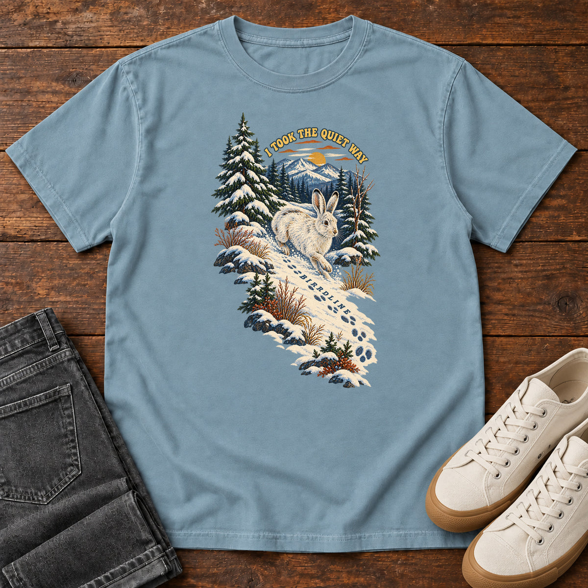I Took the Quiet Way Snowshoe Hare T-Shirt in Ice Blue