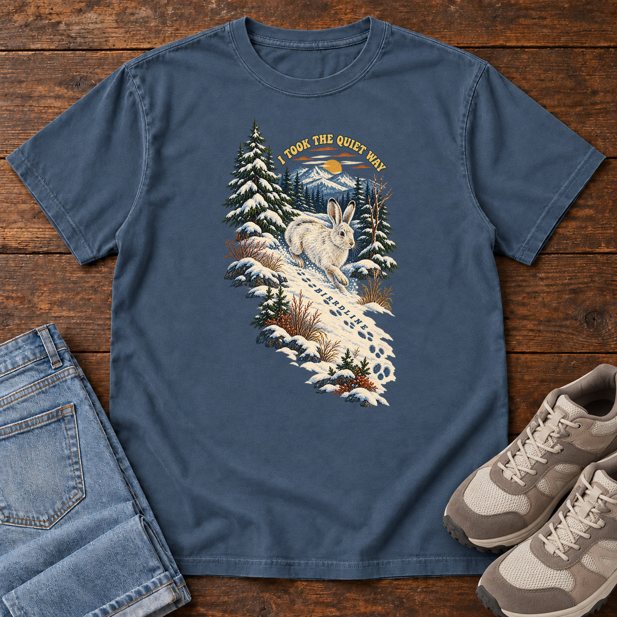 I Took the Quiet Way Snowshoe Hare T-Shirt in Midnight