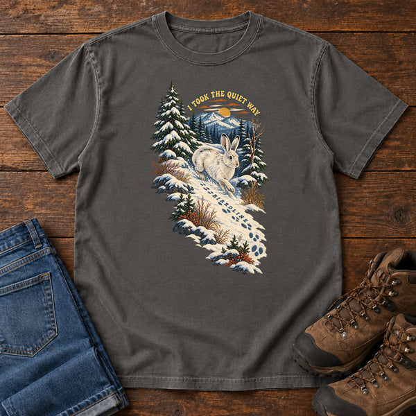 I Took the Quiet Way Snowshoe Hare T-Shirt in Pepper, front view