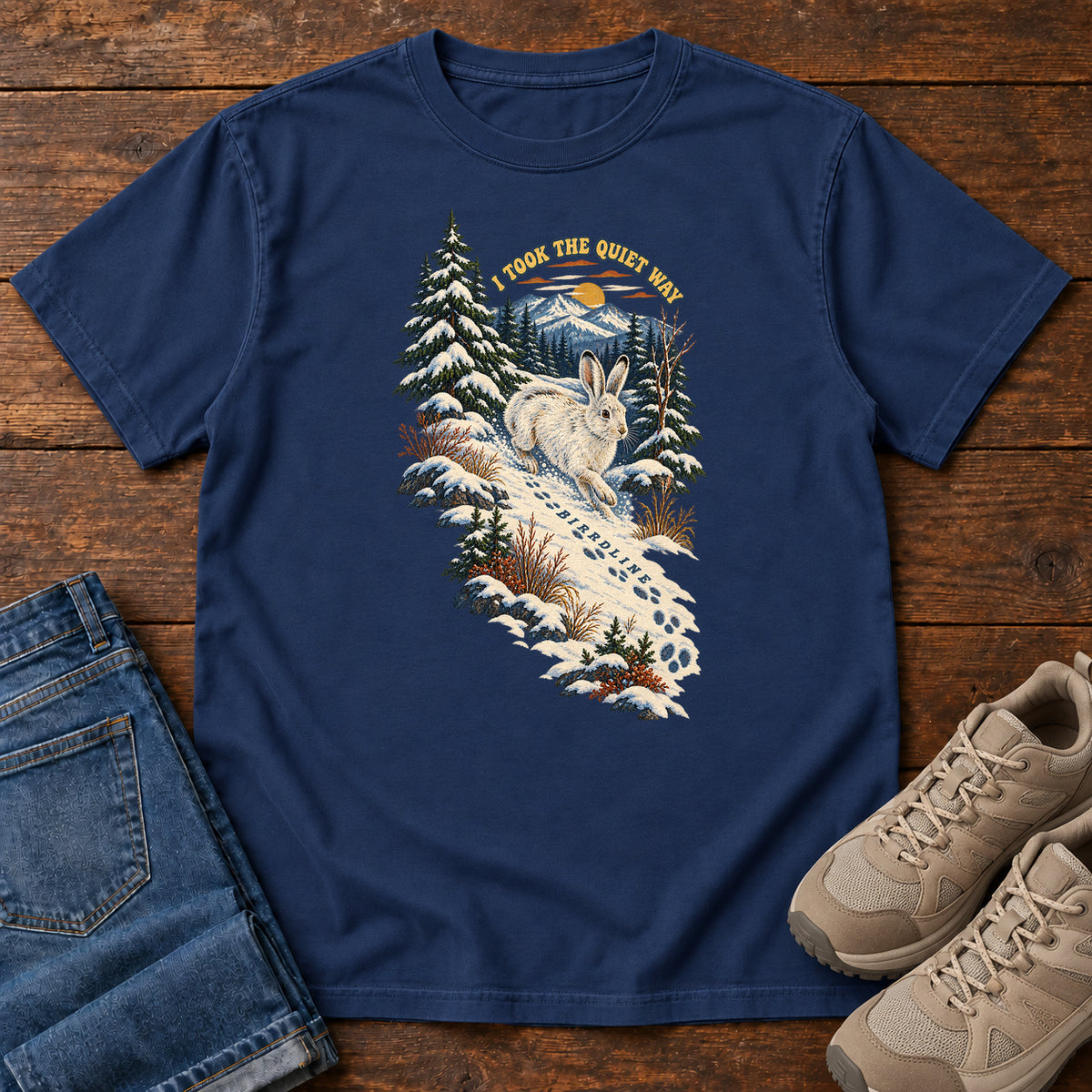 I Took the Quiet Way Snowshoe Hare T-Shirt in True Navy