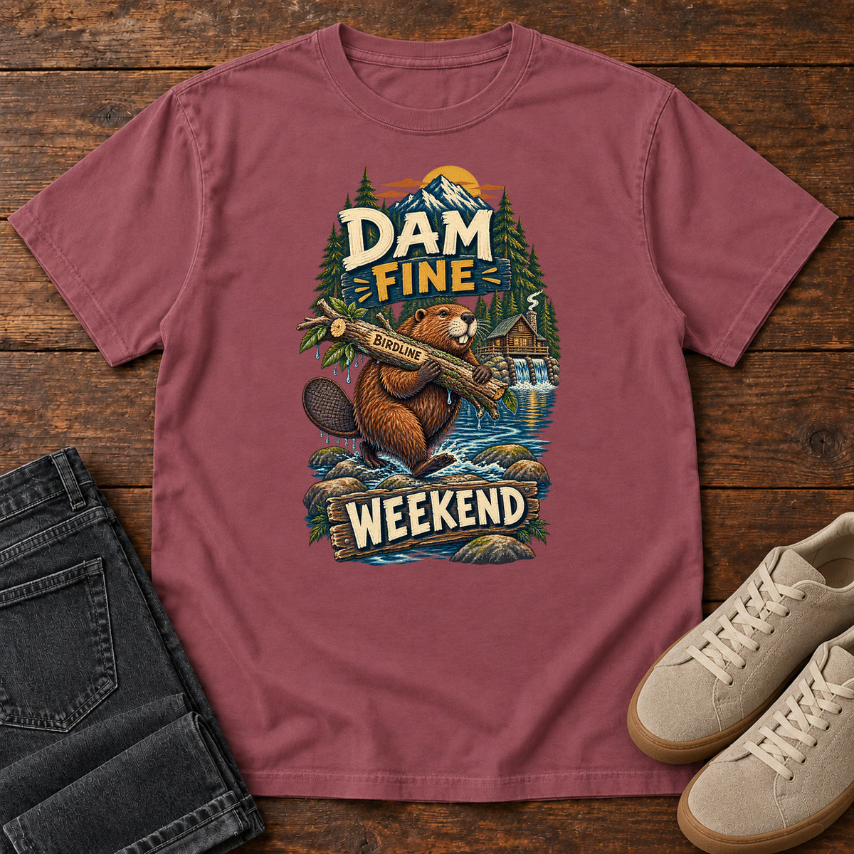 Dam Fine Weekend Beaver T-Shirt in Brick