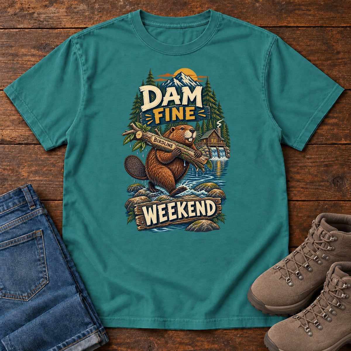 Dam Fine Weekend Beaver T-Shirt in Emerald