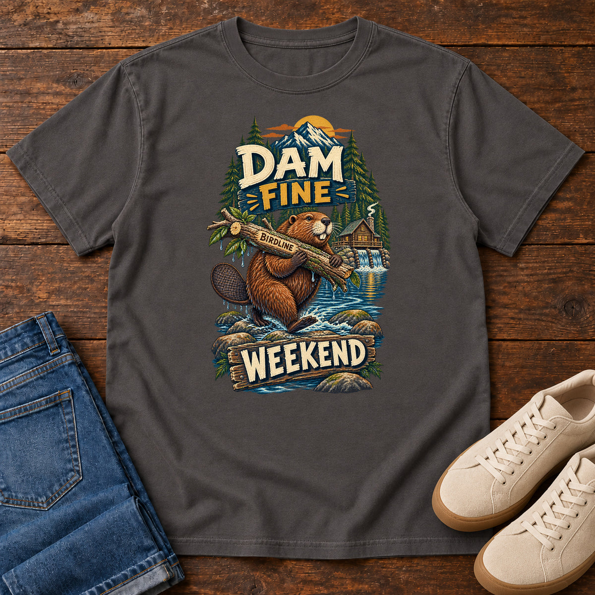 Dam Fine Weekend Beaver T-Shirt in Graphite