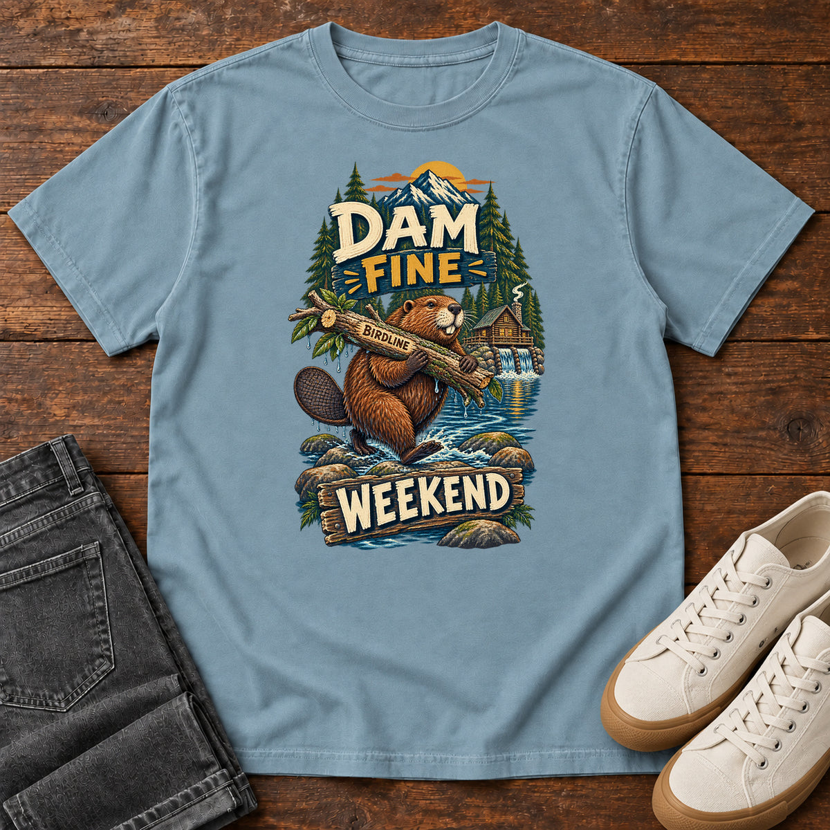 Dam Fine Weekend Beaver T-Shirt in Ice Blue