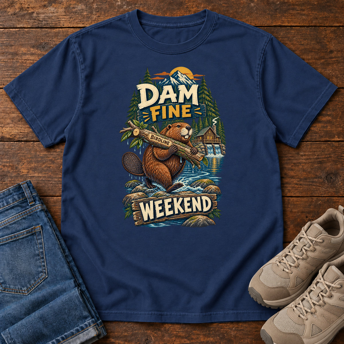 Dam Fine Weekend Beaver T-Shirt in True Navy