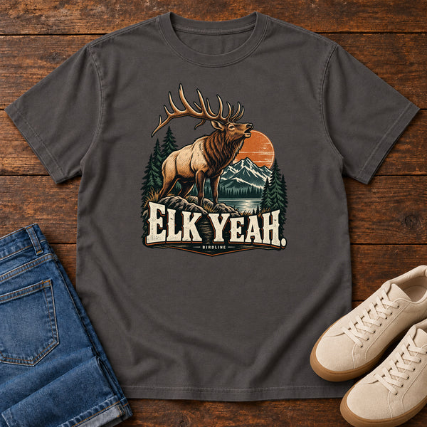 Elk Yeah T-Shirt in Graphite, front view