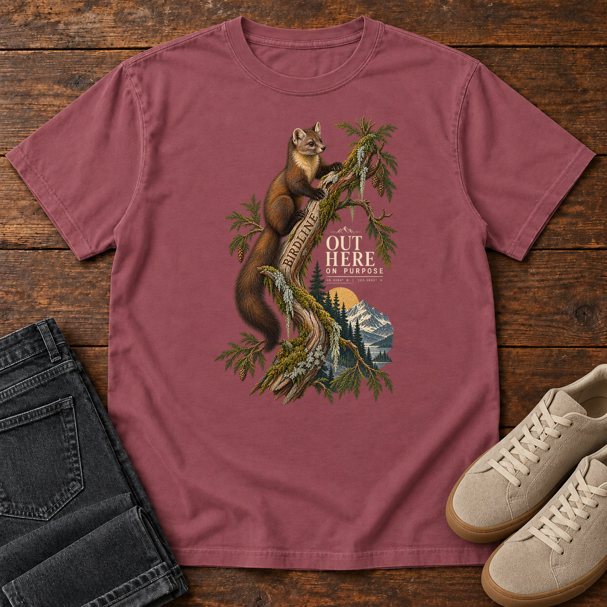 Out Here on Purpose Squirrel T-Shirt in Brick