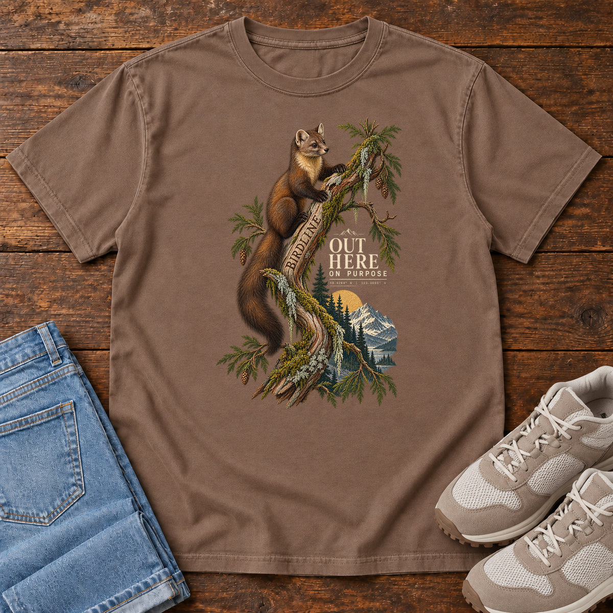 Out Here on Purpose Squirrel T-Shirt in Espresso