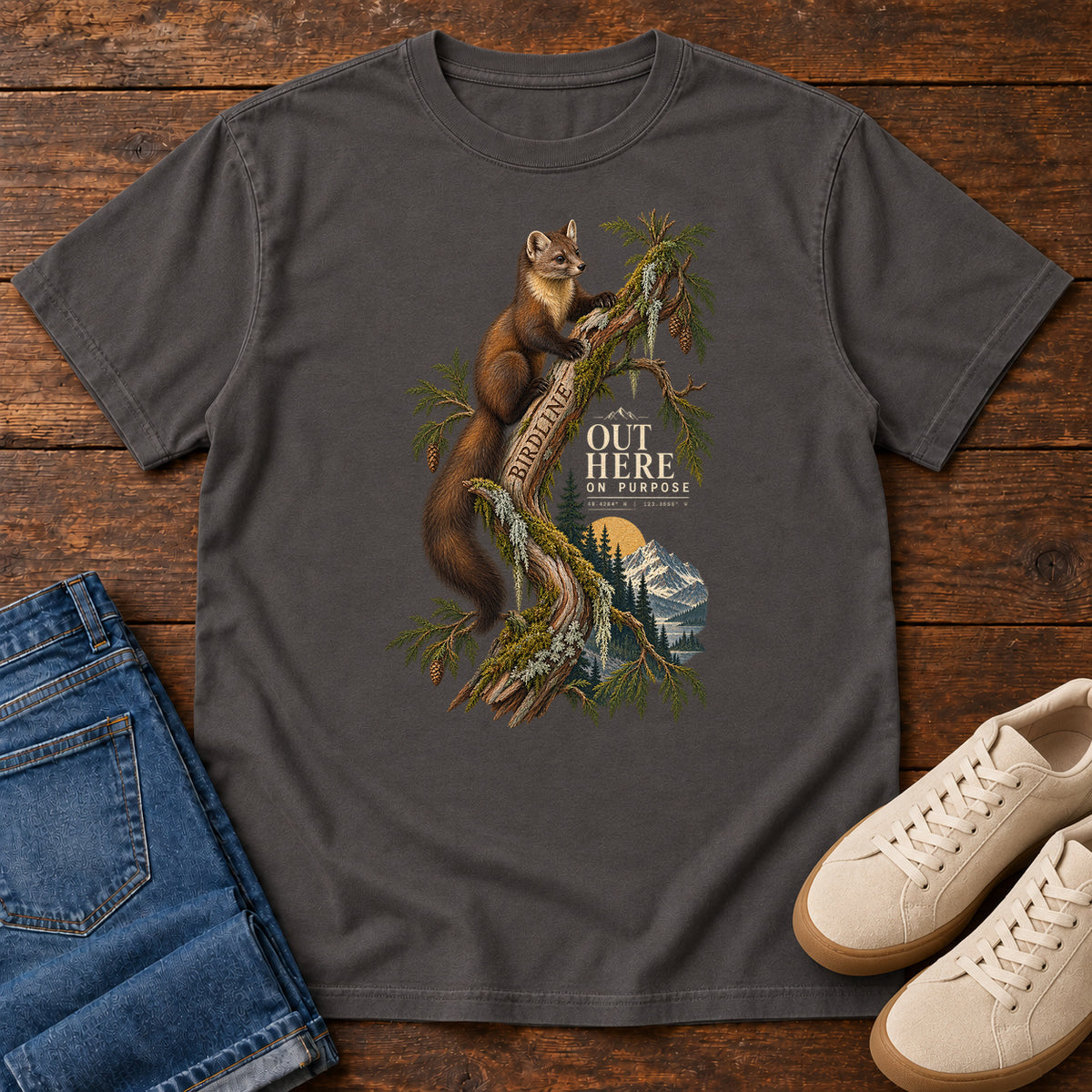 Out Here on Purpose Squirrel T-Shirt in Graphite