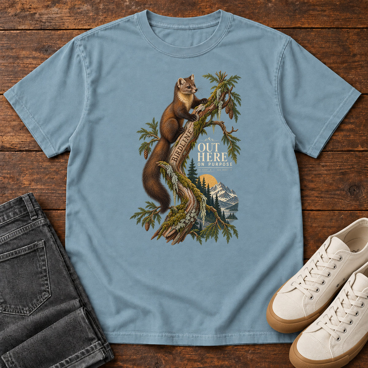 Out Here on Purpose Squirrel T-Shirt in Ice Blue