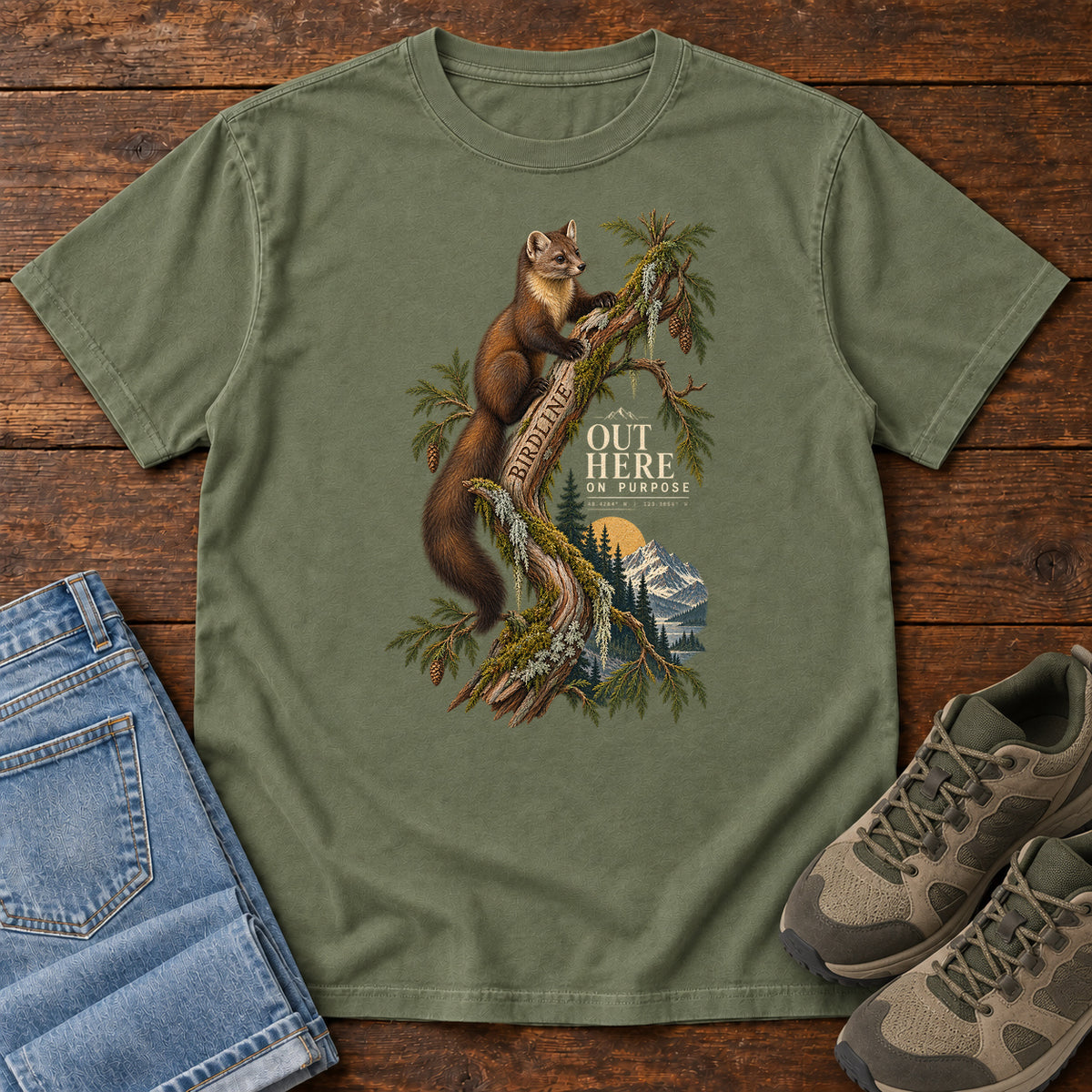 Out Here on Purpose Squirrel T-Shirt in Moss