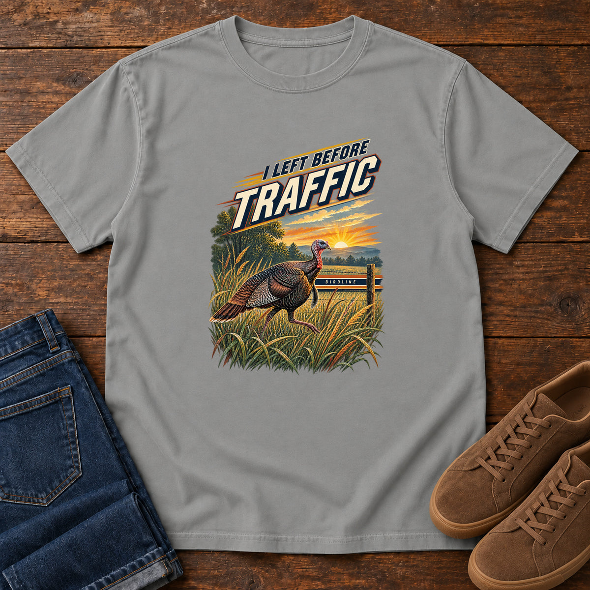 I Left Before Traffic Turkey T-Shirt in Grey, left side