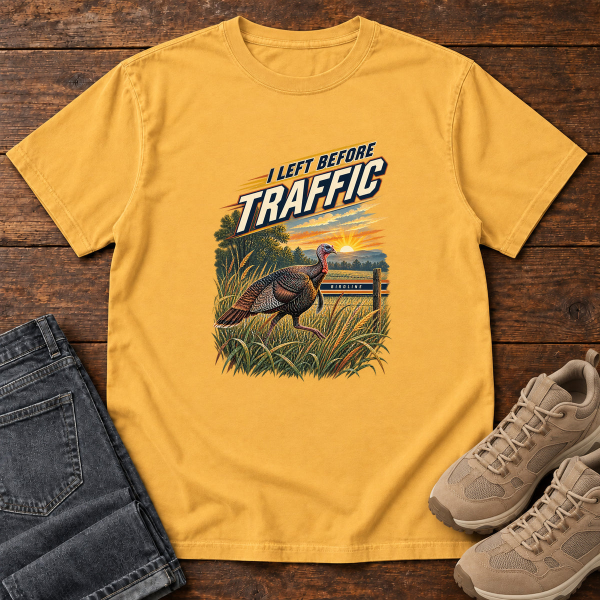 I Left Before Traffic Turkey T-Shirt in Mustard, left side
